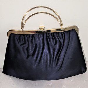 Mint Vintage 1960's Midnight Blue Satin Silk 'Frame' Evening Clutch